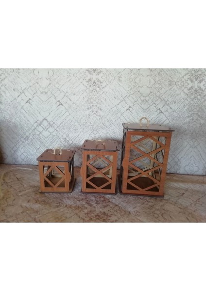 3'lü Mini Ahşap Dekoratif Süs Fener Seti modelleri
