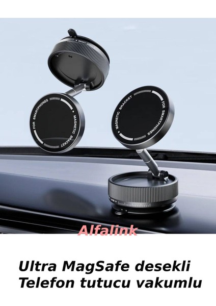 Vakumlu Katlanır Araç Telefon Tutucu - Ayna-Cam-Masa Uyumlu Manyetik MagSafe Özellikli