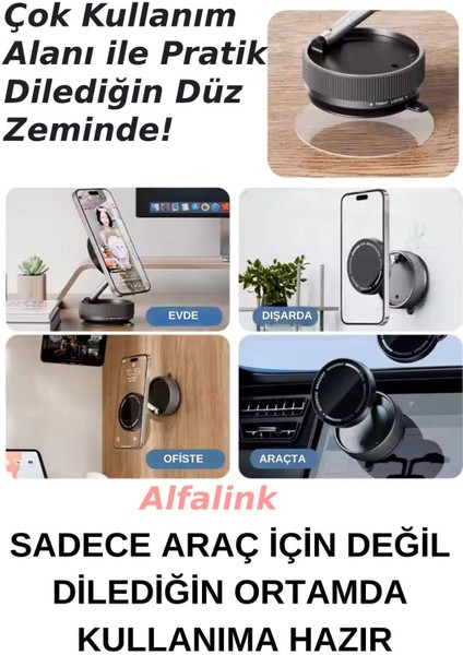 Vakumlu Katlanır Araç Telefon Tutucu - Ayna-Cam-Masa Uyumlu Manyetik MagSafe Özellikli