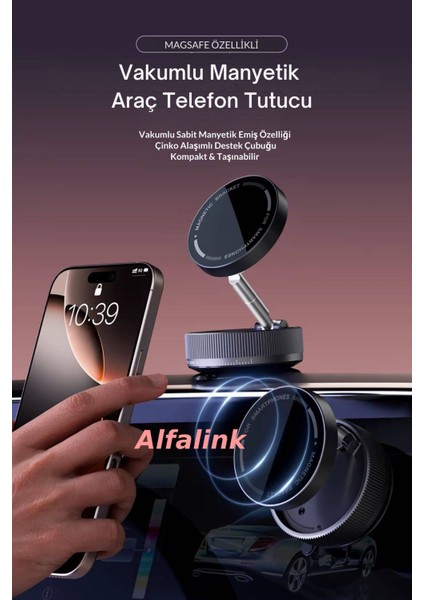 Vakumlu Katlanır Araç Telefon Tutucu - Ayna-Cam-Masa Uyumlu Manyetik MagSafe Özellikli