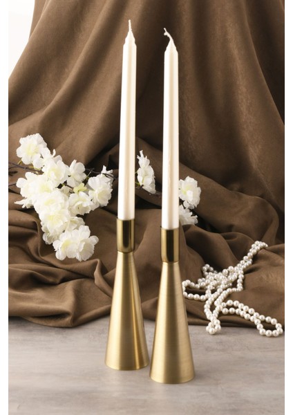 Kule 2'li Şamdan Eskitme Kaplam Modern Metal Mumluk Şamdan Seti