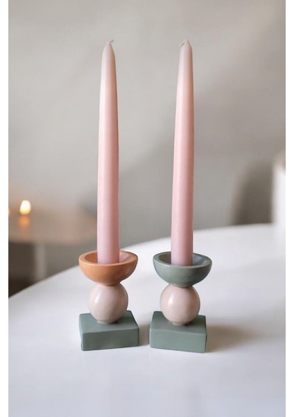 Sütun Mumluk Şamdan | 2'li Set | Colors Of The Arienel | El Yapımı | Unique | Iconic | 8.5 x 6 cm