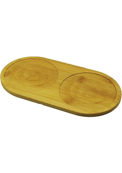 Yuvarlak Ahşap Bambu 2 Bölmeli Yağdanlık Altlık 12X23.5CM