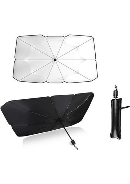Araç Içi Ön Cam Güneşliği, Katlanabilir Şemsiye Şeklinde Otomobil Ön Cam Güneşliği,%99 Etkin Koruma, Otomobil, Suv, (140 x 79 Cm)