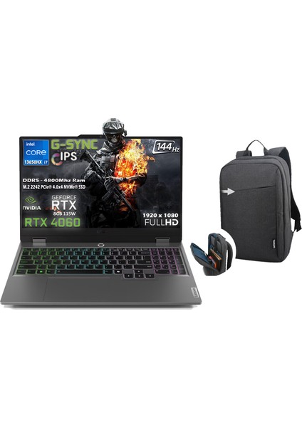 Loq 15IRX9 Intel Core I7 13650HX 24GB 2tb SSD Rtx 4060 (115W) 15.6" Srgb 144Hz Fhd IPS Panel Windows 11 Pro Taşınabilir Bilgisayar 83DV011ETR P47 + B210 Siyah Çanta Hediyeli