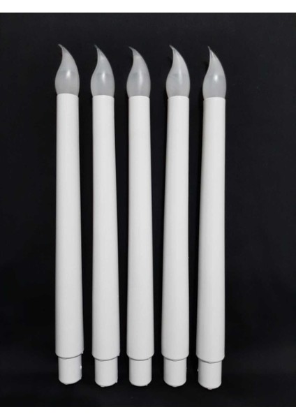 Pilli LED Işıklı 5 Li 28 cm Şamdan LED Mum Sarı Gün Işığı