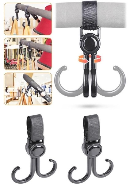 2 Adet 2 Kancalı Bisiklet ve Bebek Arabası Cırtlı Askı Döner Başlıklı Poşet Çanta Askısı modelleri