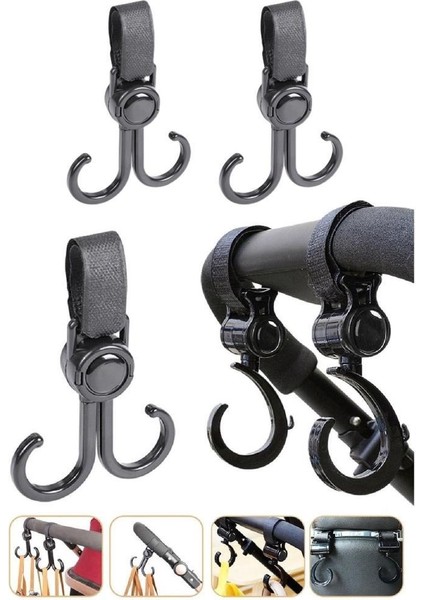 2 Adet 2 Kancalı Bisiklet ve Bebek Arabası Cırtlı Askı Döner Başlıklı Poşet Çanta Askısı