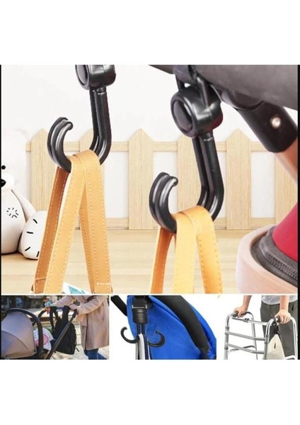 2 Adet 2 Kancalı Bisiklet ve Bebek Arabası Cırtlı Askı Döner Başlıklı Poşet Çanta Askısı