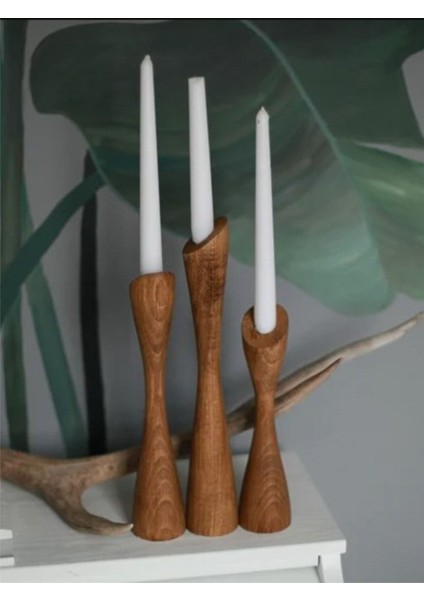Ahşap Şamdan 3 'lü Set Iskandinav Japon Minimalist Tarzı