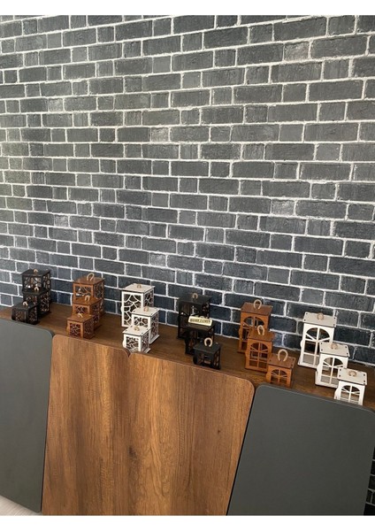 3'lü Mini Ahşap Dekoratif Süs Fener Seti Hint Penceresi Motif