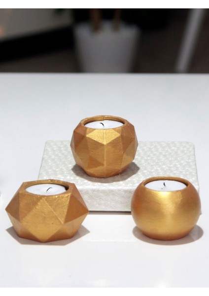 Tealight Beton Mumluk Set 3 Lü Gold
