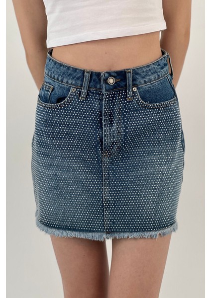 Kadın Yazlık Taşlı Denim Kısa Mini Mavi Kot Etek modelleri