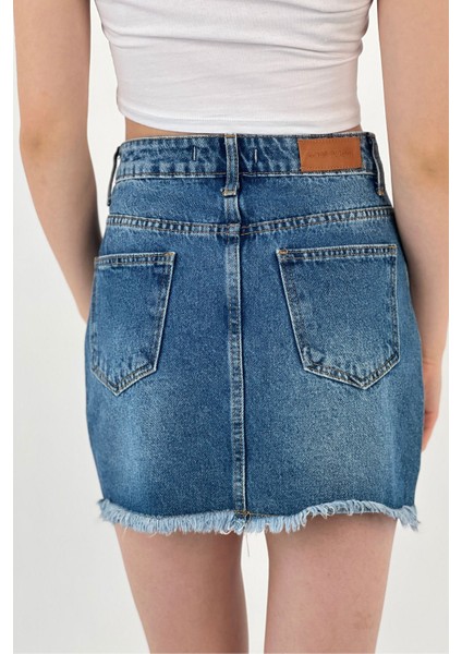 Kadın Yazlık Taşlı Denim Kısa Mini Mavi Kot Etek indirimleri