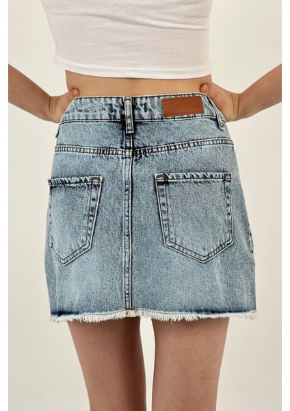 Kadın Yazlık Kısa Denim Mini Buz Mavi Kot Etek