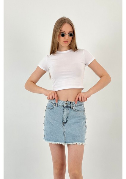 Kadın Yazlık Jeans Kısa Denim Mini B.mavi Kot Etek
