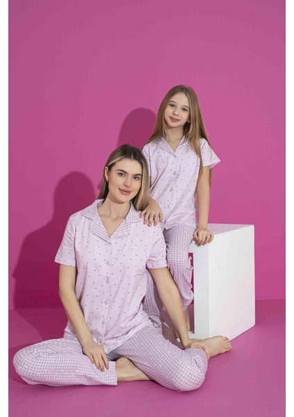 Kadın Likralı Penye(Anne Kız Kombini Yapabilirsiniz) Düğmeli Yazlık Pijama Takımı 3032 indirimleri