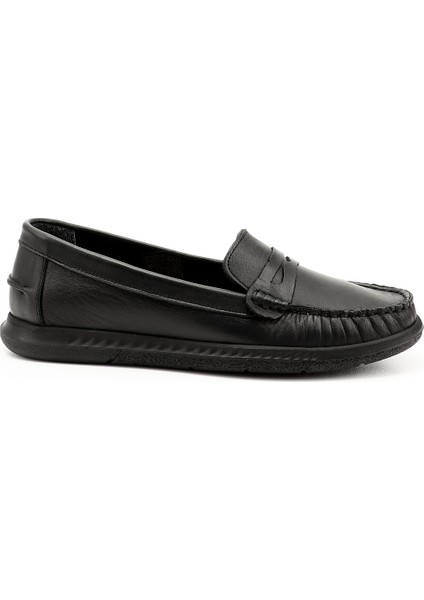 Kadın Siyah Rok Hakiki Deri Comfort Loafer