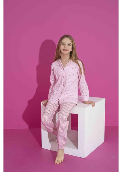 Kız Çocuk Yazlık Likralı (Anne Kız Kombini Yapabilirsiniz) Penye Düğmeli Pijama Takımı 3029 modelleri