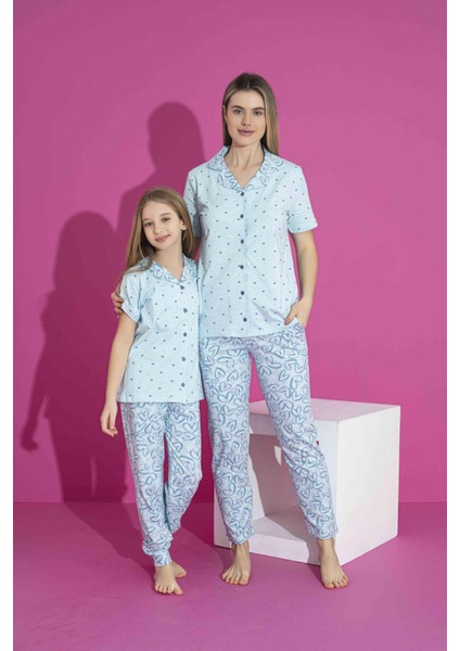 Kadın Likralı Penye(Anne Kız Kombini Yapabilirsiniz) Düğmeli Yazlık Pijama Takımı 3028 fırsatları
