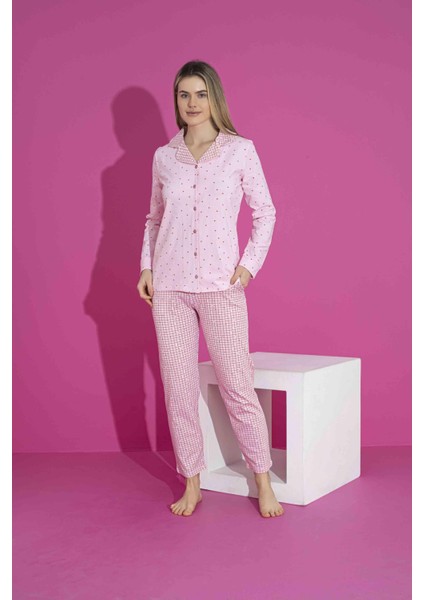 Kadın Likralı Penye(Anne Kız Kombini Yapabilirsiniz) Düğmeli Yazlık Pijama Takımı 3030