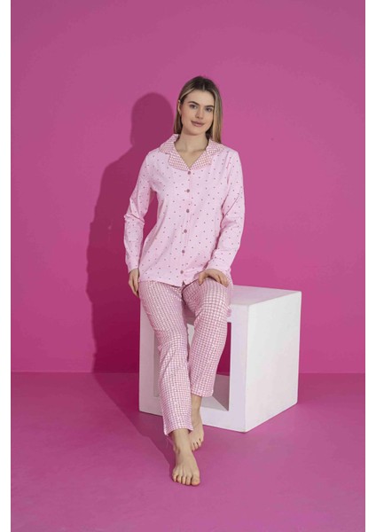 Kadın Likralı Penye(Anne Kız Kombini Yapabilirsiniz) Düğmeli Yazlık Pijama Takımı 3030