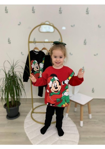 Kız Çocuk 3 Iplik Şardonlu Alt Üst Taytlı Takım Yılbaşı Yeni Yıl Temalı 16088 modelleri