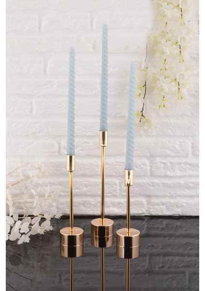 Defne 3'lü Şamdan Gold Dekoratif Metal Mumluk Altın Kaplama Şamdan Seti