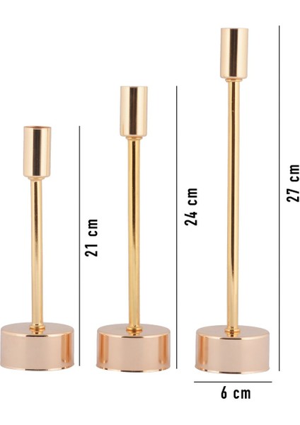 Defne 3'lü Şamdan Gold Dekoratif Metal Mumluk Altın Kaplama Şamdan Seti indirimleri