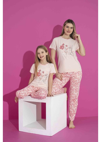 Kız Çocuk Yazlık Likralı (Anne Kız Kombini Yapabilirsiniz) Penye Düğmeli Pijama Takımı 3035