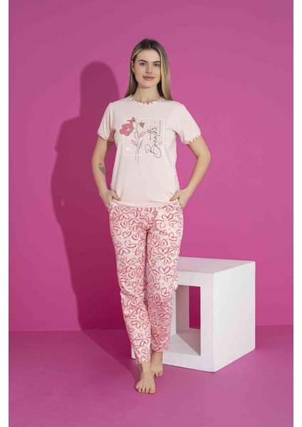 Kadın Likralı Penye(Anne Kız Kombini Yapabilirsiniz) Düğmeli Yazlık Pijama Takımı 3036