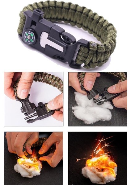 Survival Pusulalı Hayatta Kalma Bilekliği Kamp Bileklik Düdük Çok Amaçlı Outdoor Aksesuar Kit Askeri