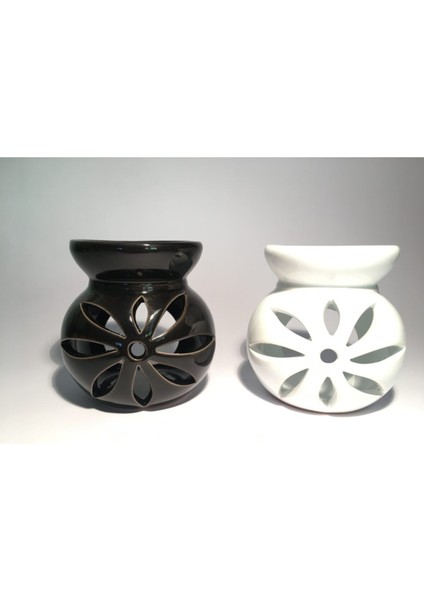 2li Set Siyah Beyaz Seramik Lotus Buhurdanlık Mumluk Tealight Mumluk