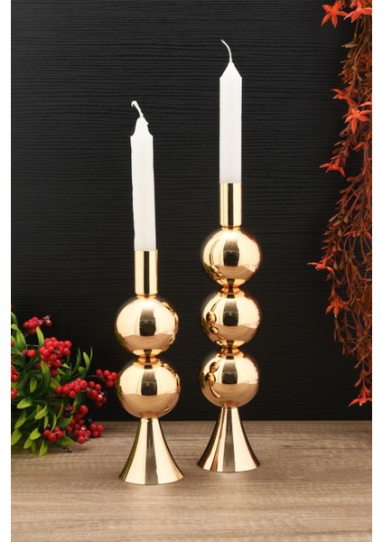 Elit 2'li Şamdan Seti Gold Renk Dekoratif Metal Mumluk fiyatları