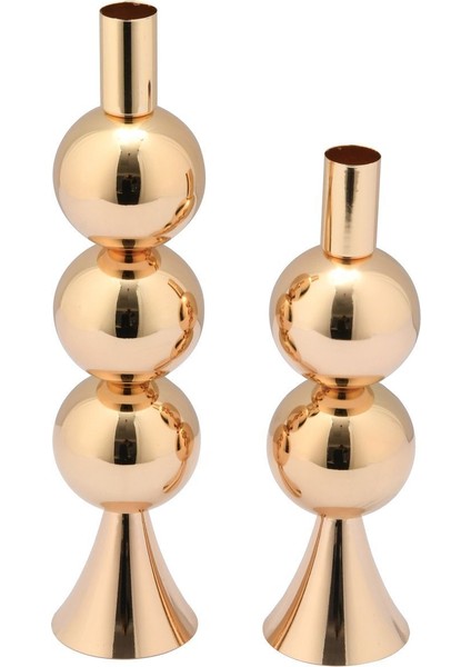 Elit 2'li Şamdan Seti Gold Renk Dekoratif Metal Mumluk indirimleri