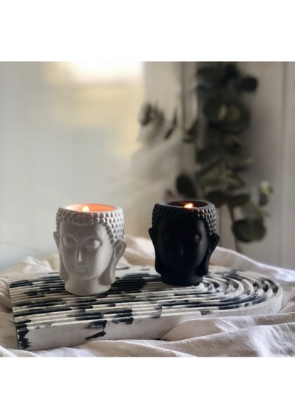 Buda 2'li Tealight Mumluk Siyah & Beyaz