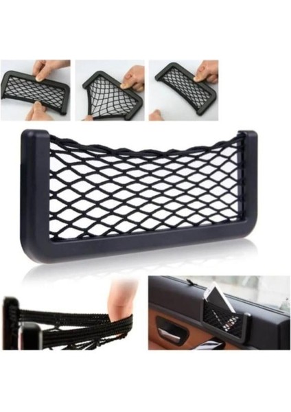 15X8 cm Araç Içi Telefon Tutucu Torpidoya Yapışan File Araba Karavan Düzenleyici Organizer File