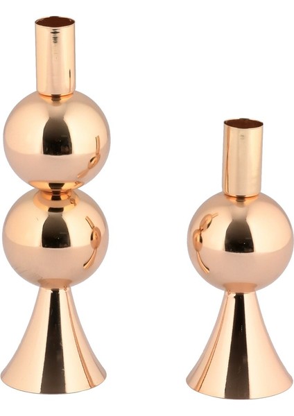 Elit 2'li Şamdan Seti Orta-Küçük Gold Renk Dekoratif Metal Mumluk fırsatları