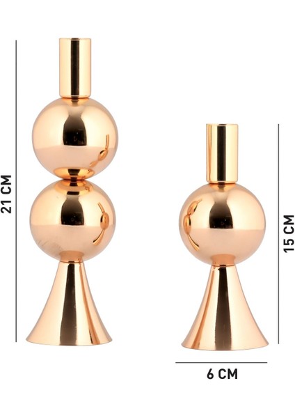 Elit 2'li Şamdan Seti Orta-Küçük Gold Renk Dekoratif Metal Mumluk indirimleri