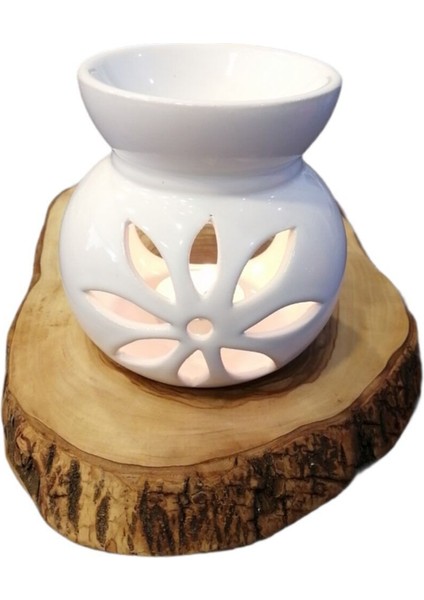 Lotus Motifli Beyaz Seramik Buhurdanlık