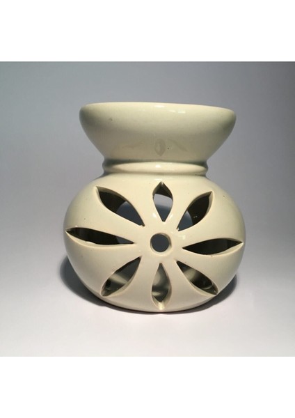 2li Set Bej Beyaz Seramik Lotus Buhurdanlık Mumluk Tealight Mumluk