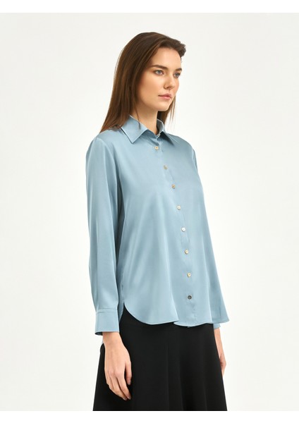 Kadın Regular Fıt Gömlek-Mavi