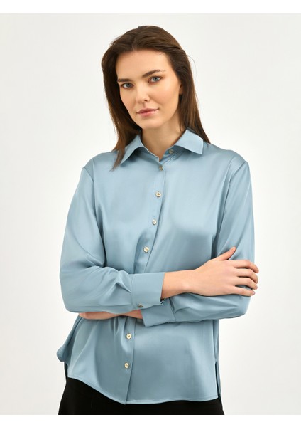 Kadın Regular Fıt Gömlek-Mavi fırsatları