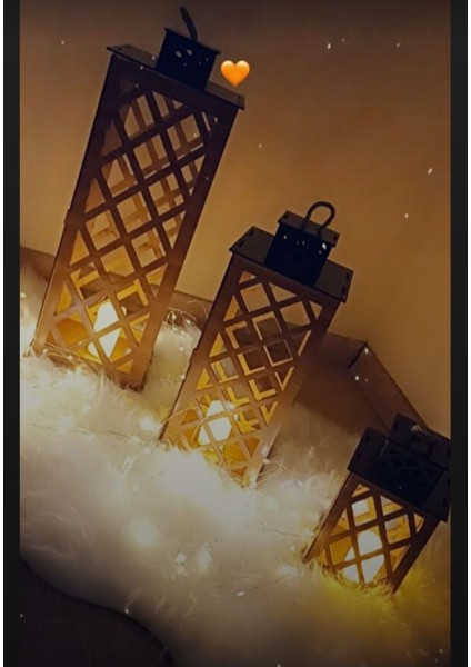 Ahşap Fener Mumluk Set 3'lü Set modelleri