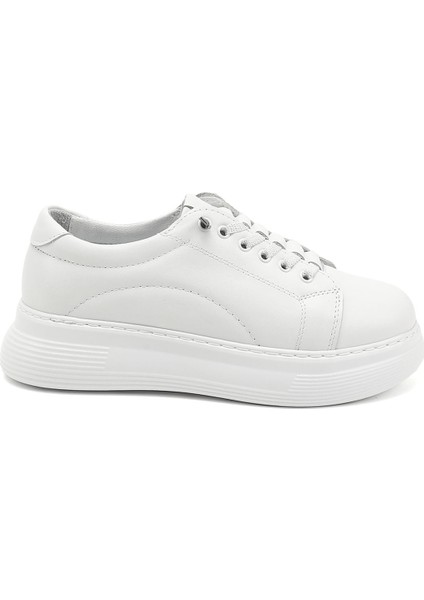 Kadın Beyaz Lastik Bağcıklı Comfort Hakiki Deri Sneaker