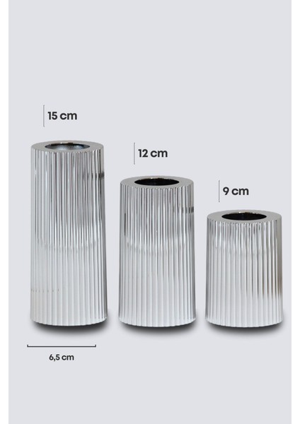 3 Lü Silver Gümüş Krom Tırtıklı Yüzey Mumluk Dekoratif Tealight Set Mum Abs Plastik Gümüş fiyatları