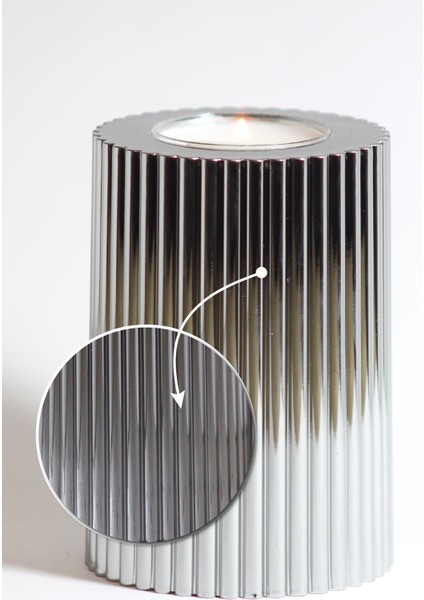 3 Lü Silver Gümüş Krom Tırtıklı Yüzey Mumluk Dekoratif Tealight Set Mum Abs Plastik Gümüş modelleri