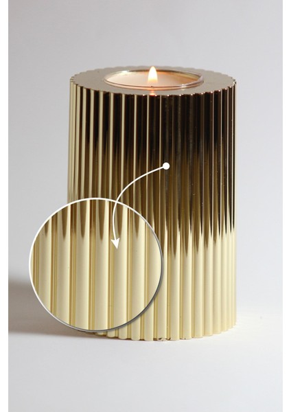 3 Lü Gold Krom Tırtıklı Yüzey Mumluk Dekoratif Tealight Set Mum Abs Plastik Altın modelleri