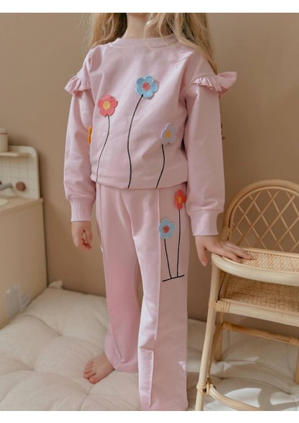 Yigit Butik Çiçek Nakışlı Fırfırlı Kız Çocuk Alt Üst Takım fiyatları