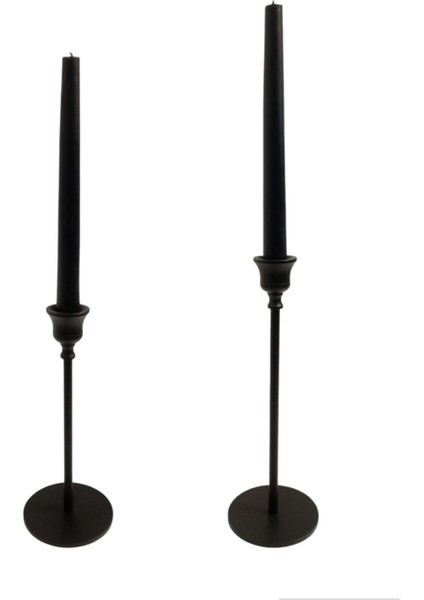 Dekoratif 2'li Siyah Kupa Şamdan & Mumluk